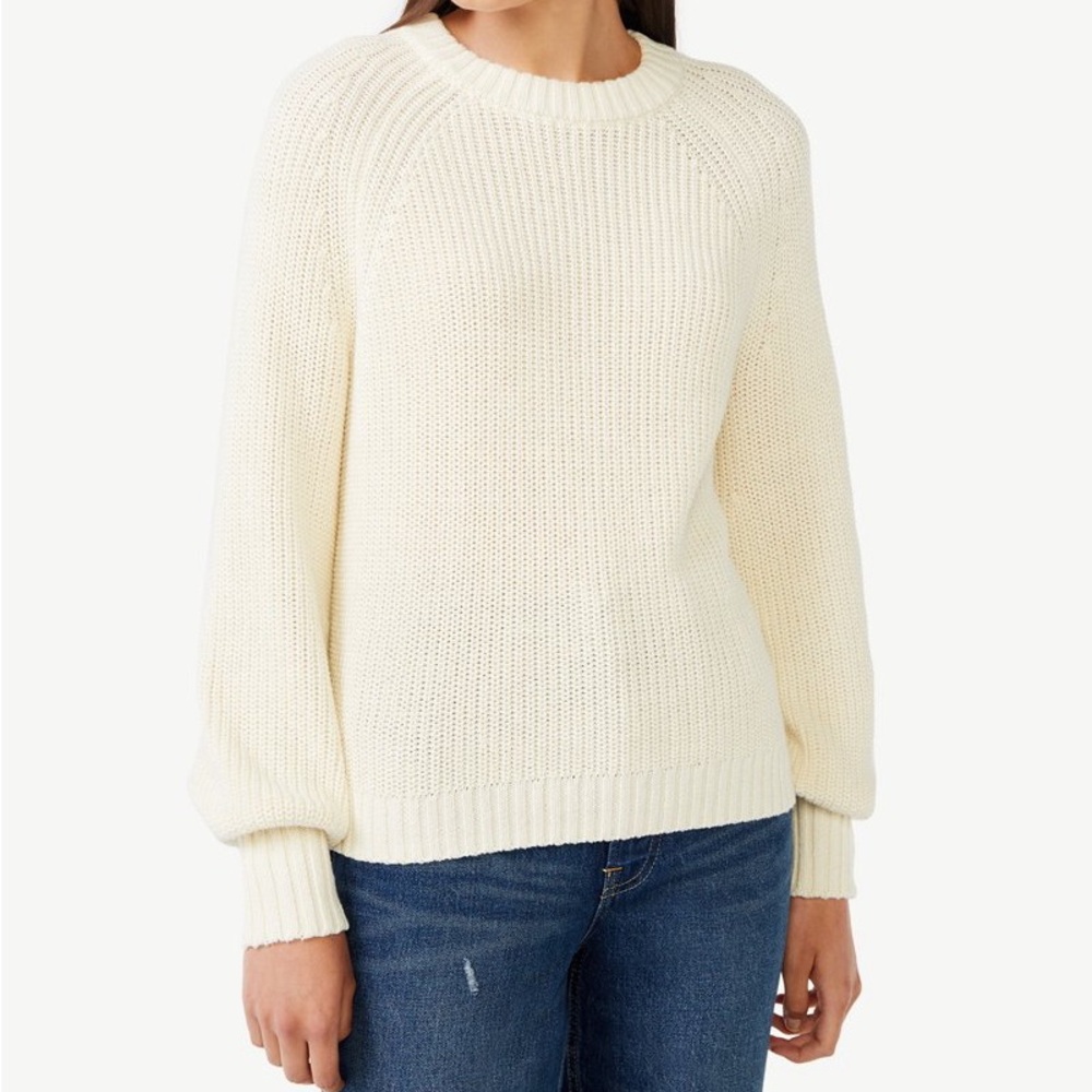 Free Assembly Women’s White Chunky Knit Sweater‎ XL Long Sleeve Pullover